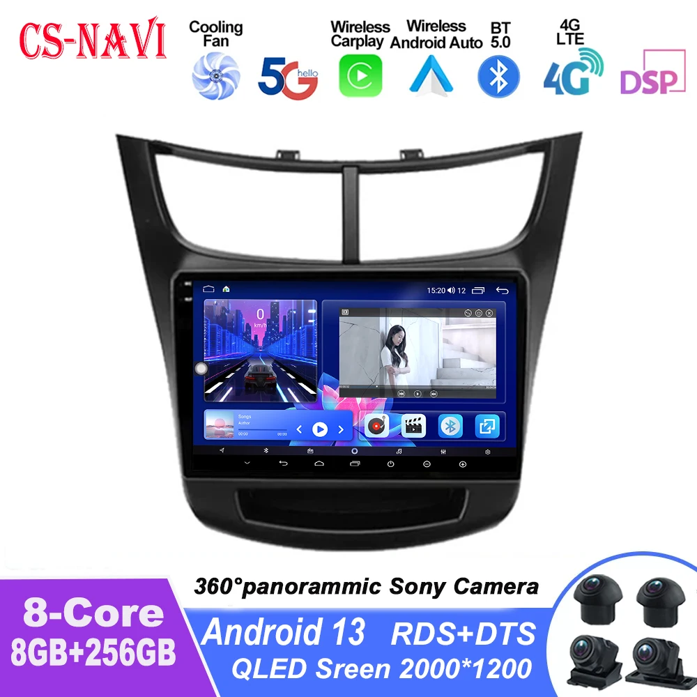 

For Chevrolet Sail aveo 2015 - 2022 Carplay Android 13 DSP 2 din 4G NET Car Radio Multimedia Video Player 360 Camera QLED Screen