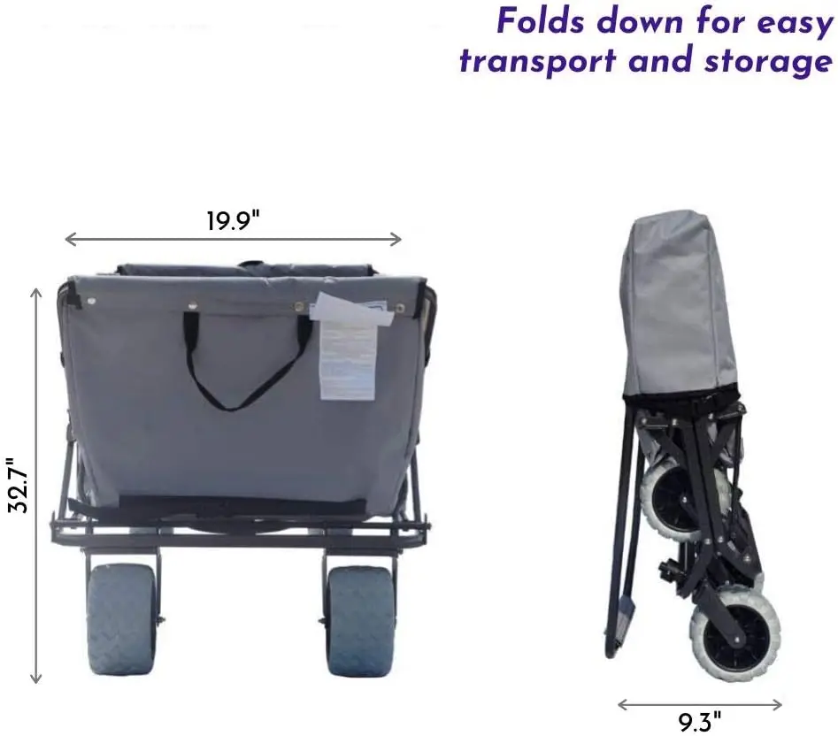 Folding Collapsible Utility Wagon, Extra-Large Wagon with All-Terrain Wheels, Grey