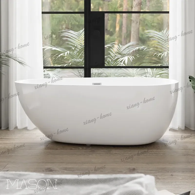 Thin edge integrated independent bathtub, household adult egg-shaped acrylic bathtub