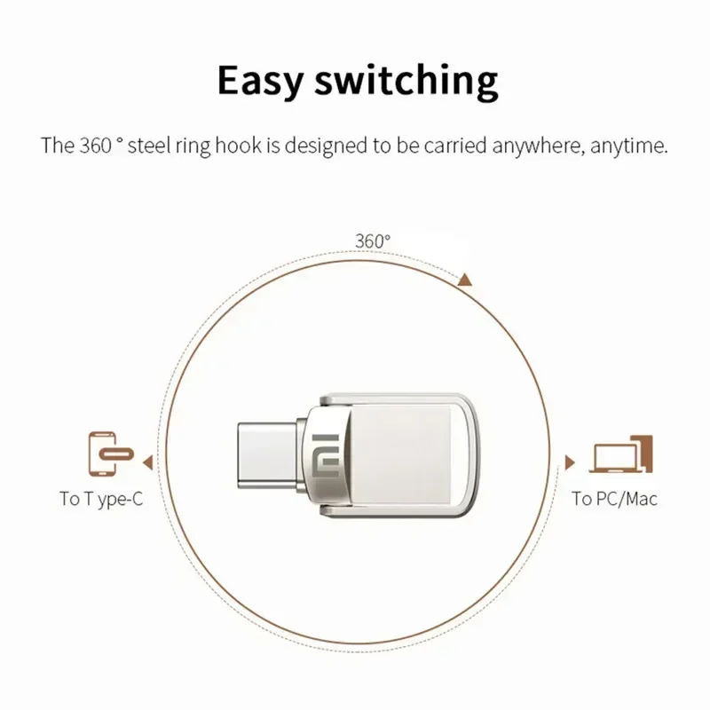 Xiaomi USB 2 TB OTG Metall USB 3.1 Pen Drive Schlüssel 2 TB 1 TB Typ C High Speed Pendrive Mini-Flash-Laufwerk Memory Stick Wasserdicht PS4