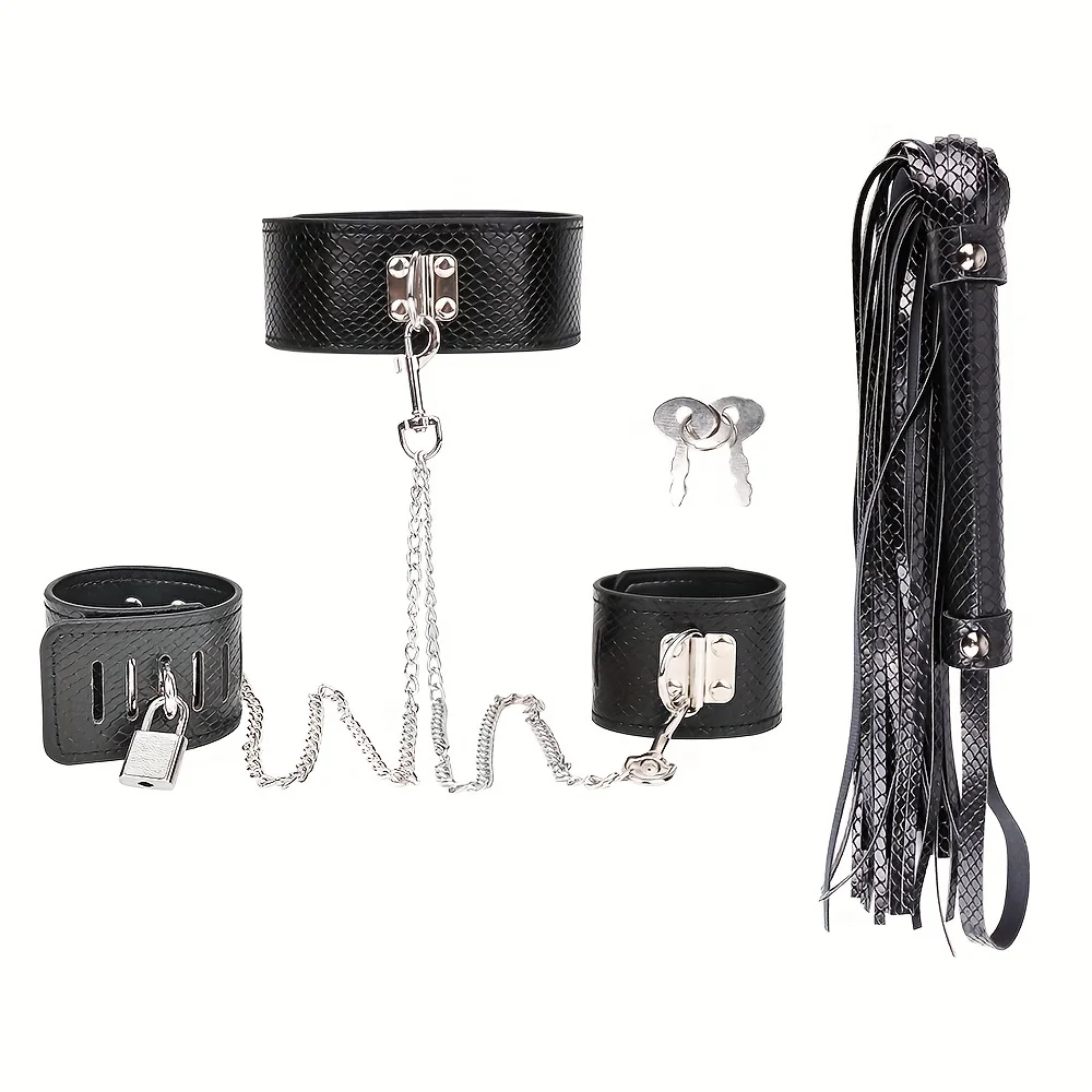 Bondage Kit com coleira de couro para mulheres e casais, algemas e algemas no tornozelo, BDSM, brinquedos sexuais alternativos para adultos flertando, 2 peças