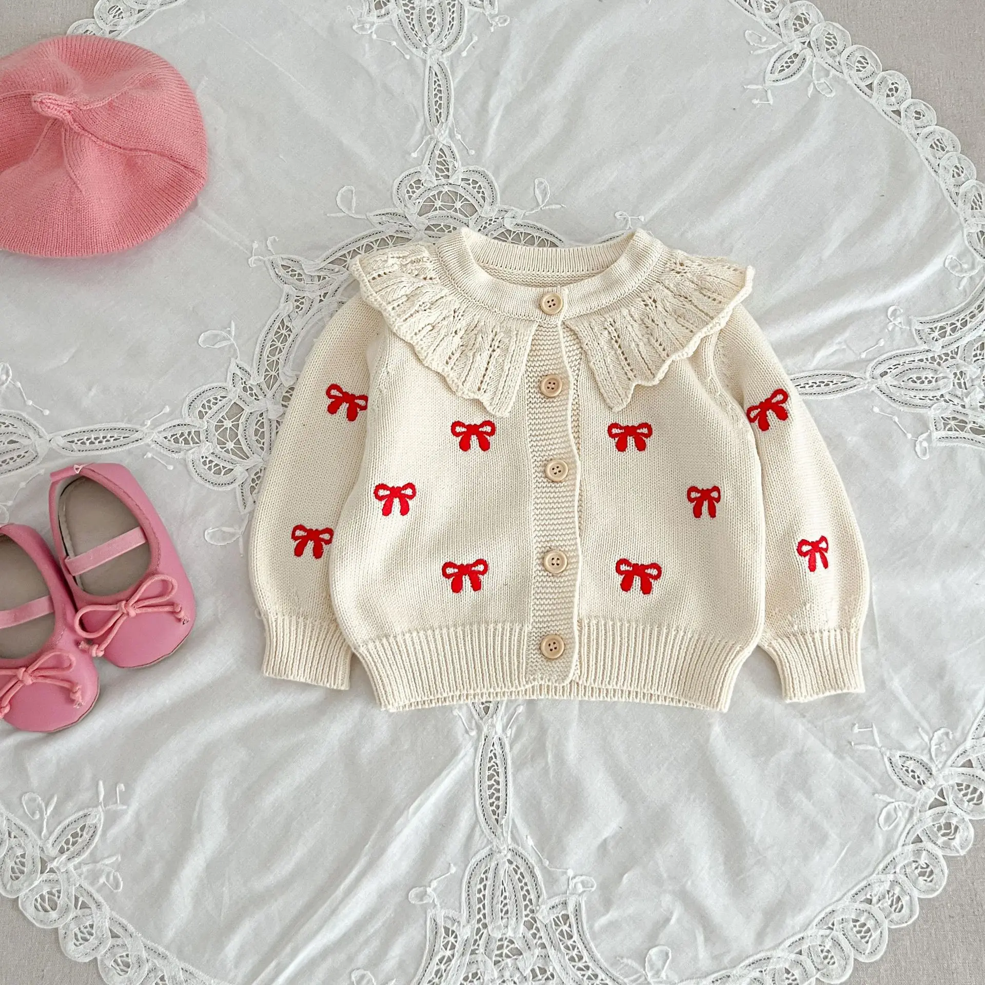 Autunno inverno neonato neonate pagliaccetto maglia ricamo cappotto pagliaccetti bambini un pezzo moda abbigliamento per bambini