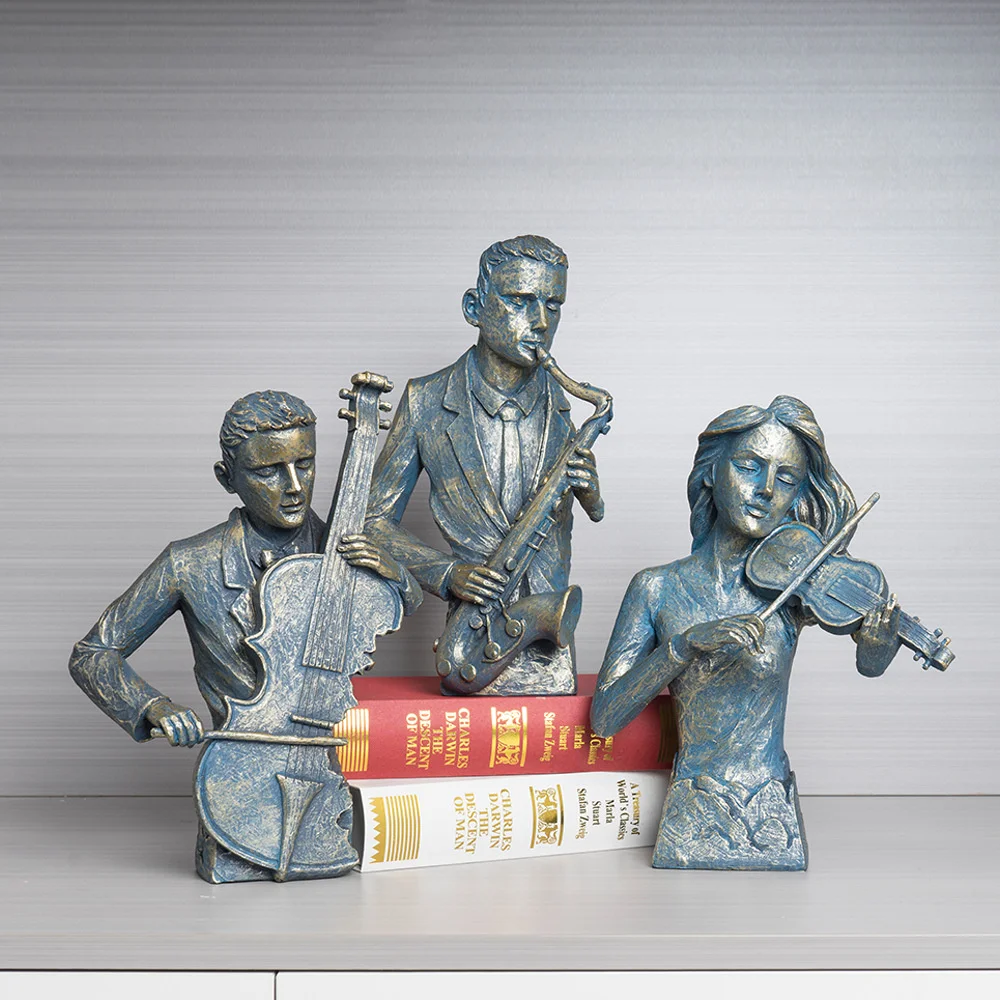 European Style Resin Saxophone Violin Band Members Sculptures And Figurines Tavern Cafe Living Room Desktop Decorative Ornaments