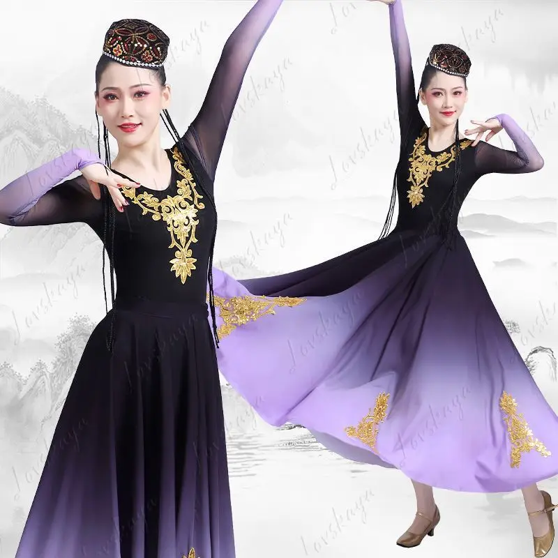 

Uyghur Dance, Ethnic Performance Costumes, Swinging Skirts, Xinjiang Performance Costumes, Adult Practice Exercises