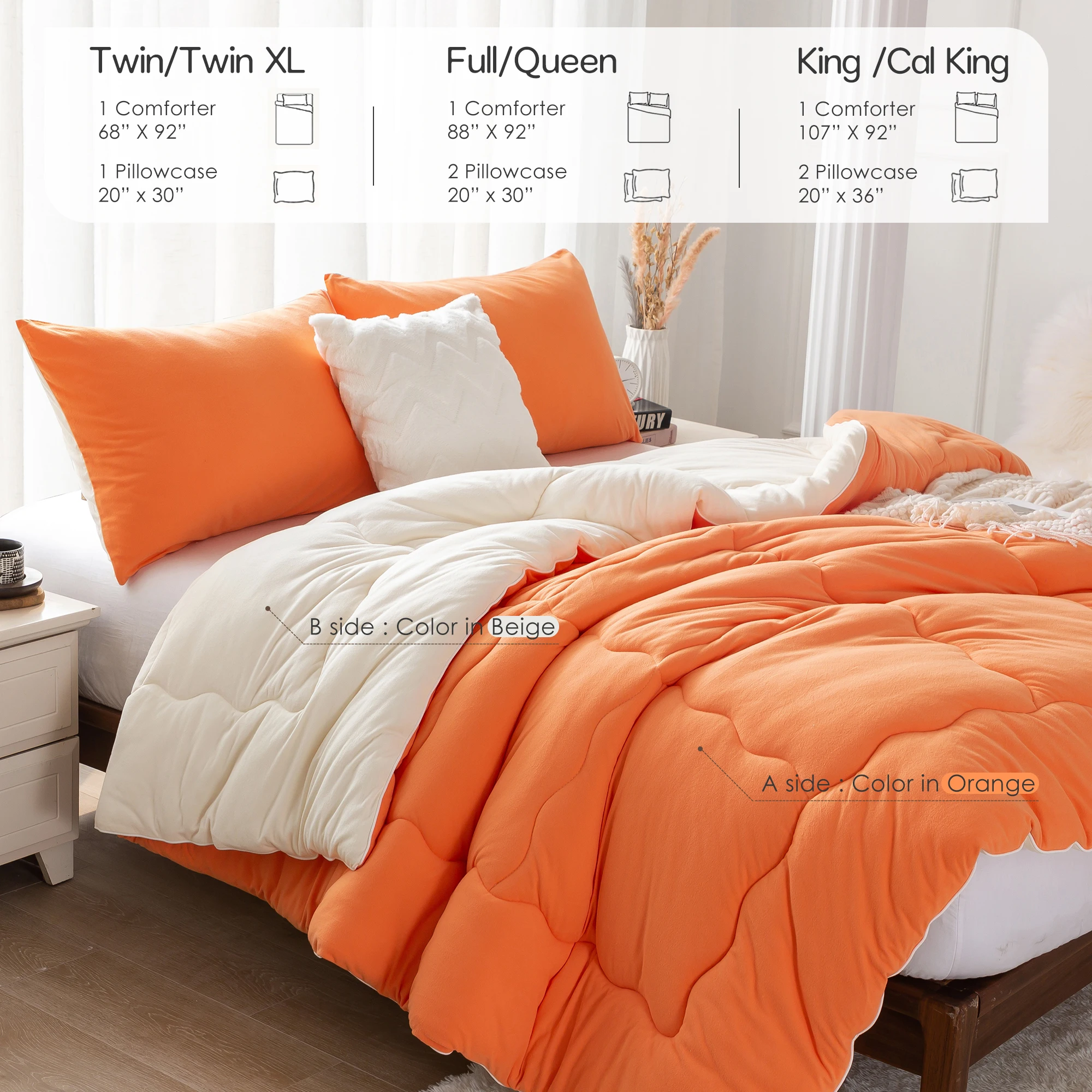 

Twin size 68inch*92inch Orandge and Beige Ultra-Soft Reversible Comforter Set , for Boy Kids College Dorm Alternative Comforter