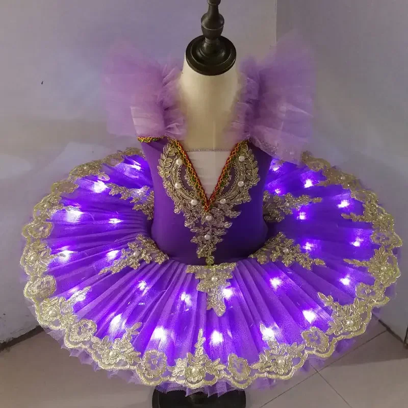 Children's tutu glowing dance performance suit tutu puffed gauze skirt girls suspender performance suit Swan Lake skirt