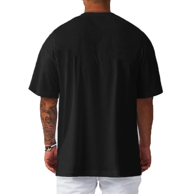 Comfortable Mesh Running T-Shirt Men Quick Dry Breathable Short Sleeve Crew Neck Oversized Athletic Tee Sports Gym Workout Run