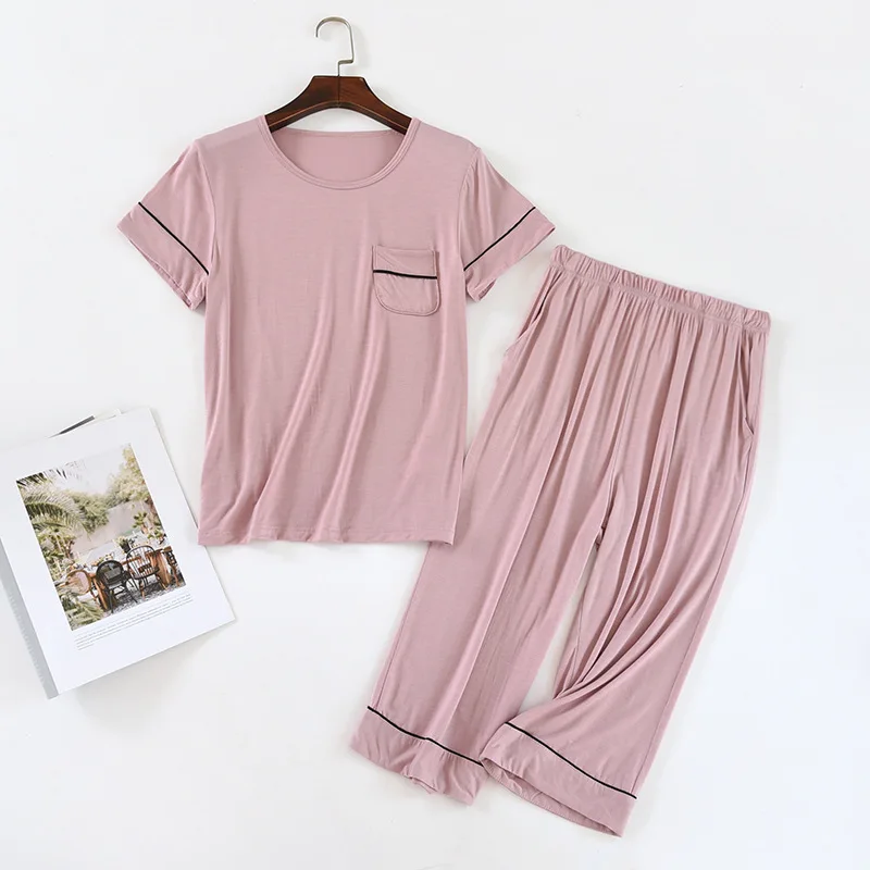 Simple New Pyjama Pour Femmes Modal Round-Neck Women's Pajamas Short Sleeved Capris Pant Suit Household Clothes Pijama Mujer