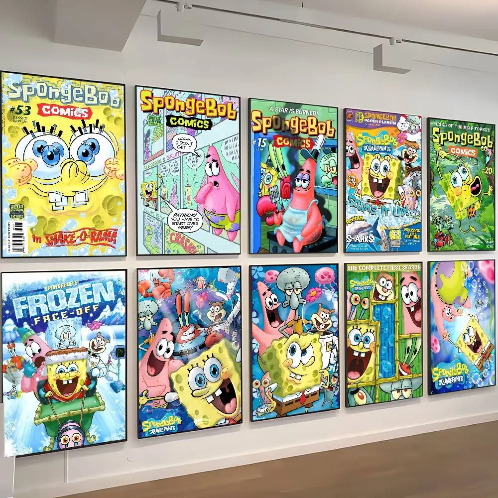 Pósteres adhesivos de la película de anime S-Sponge B-Bob, decoración Vintage para habitación, Bar, cafetería, decoración nórdica para el hogar