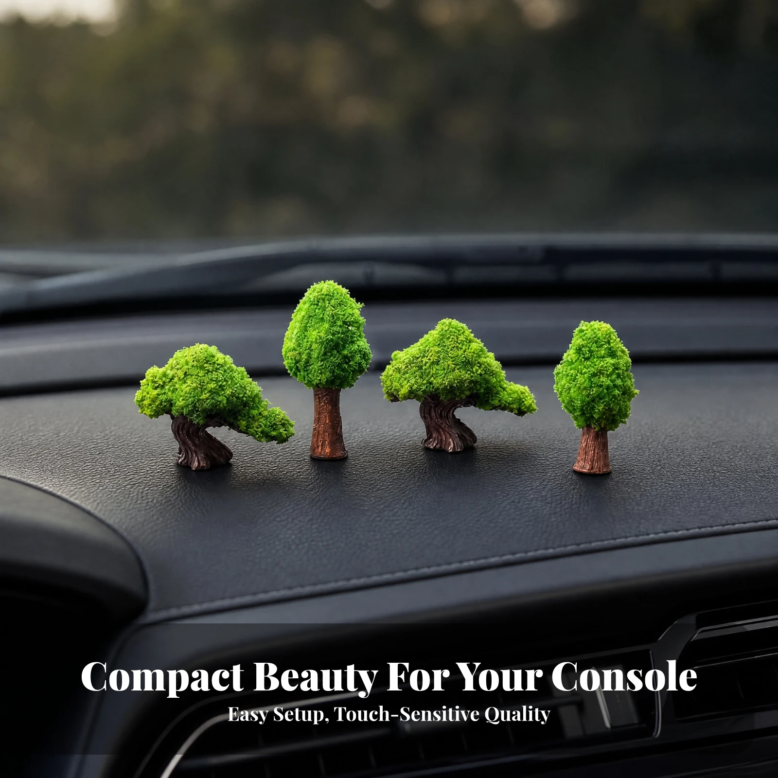 4 Pieces Miniature Tree Lightweight Dashboard Ornament with Adhesive for Car Owners, Computer Screen, Office Desk
