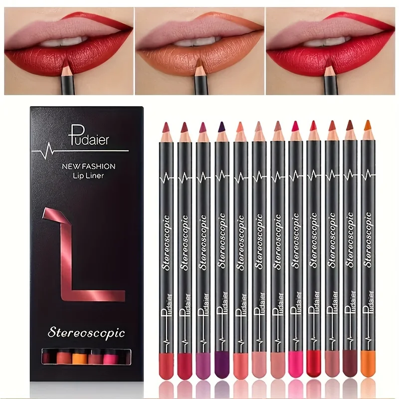 12 color matte lipliner set - waterproof, durable lipliner, non stick cup, suitable for all skin types,