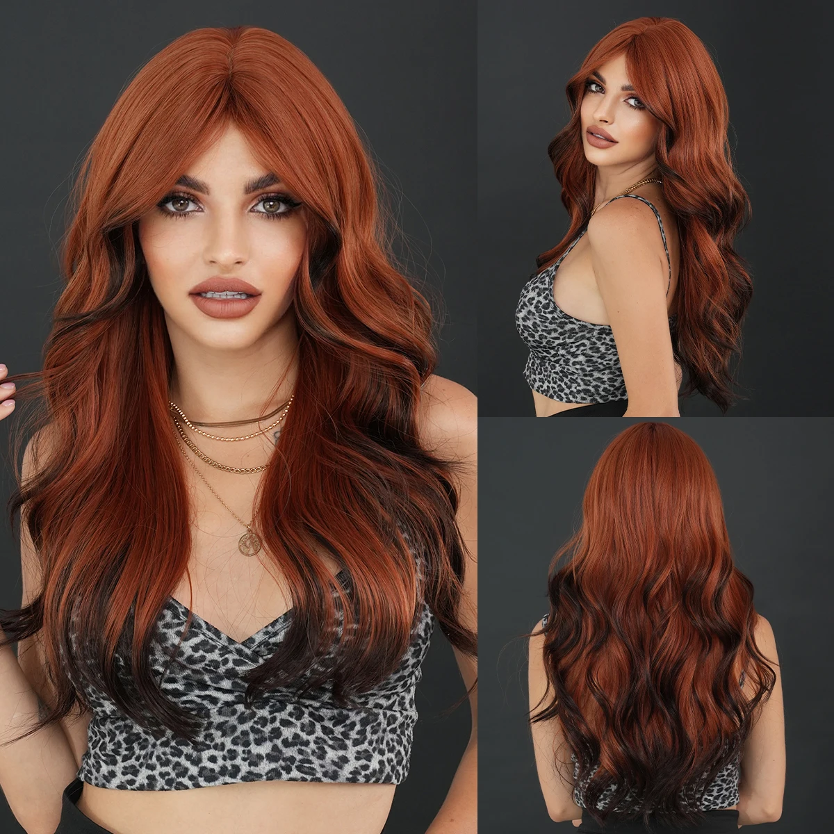 

NAMM Long Wavy Orange Wig For Women Natural Middle Part Wig popular Sweet Synthetic Wigs Heat Resistant Daily Cosplay Lolita Wig