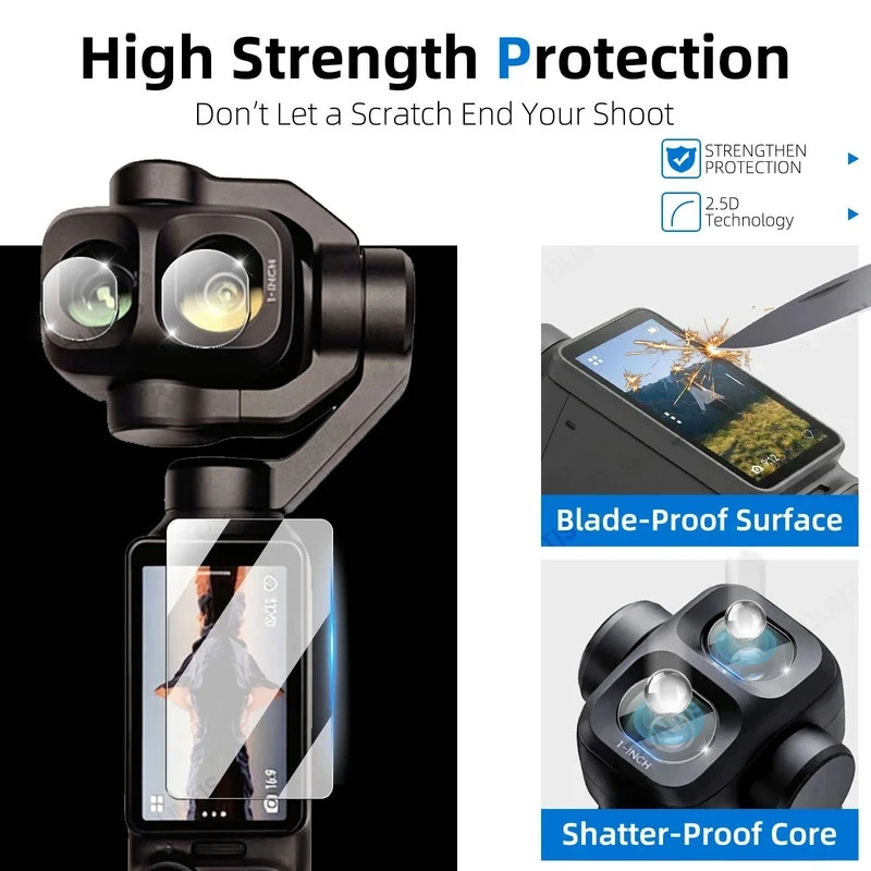 Clear tempered glass screen and lens protective sheets, replacement protective accessories for portable handheld gimbal camera