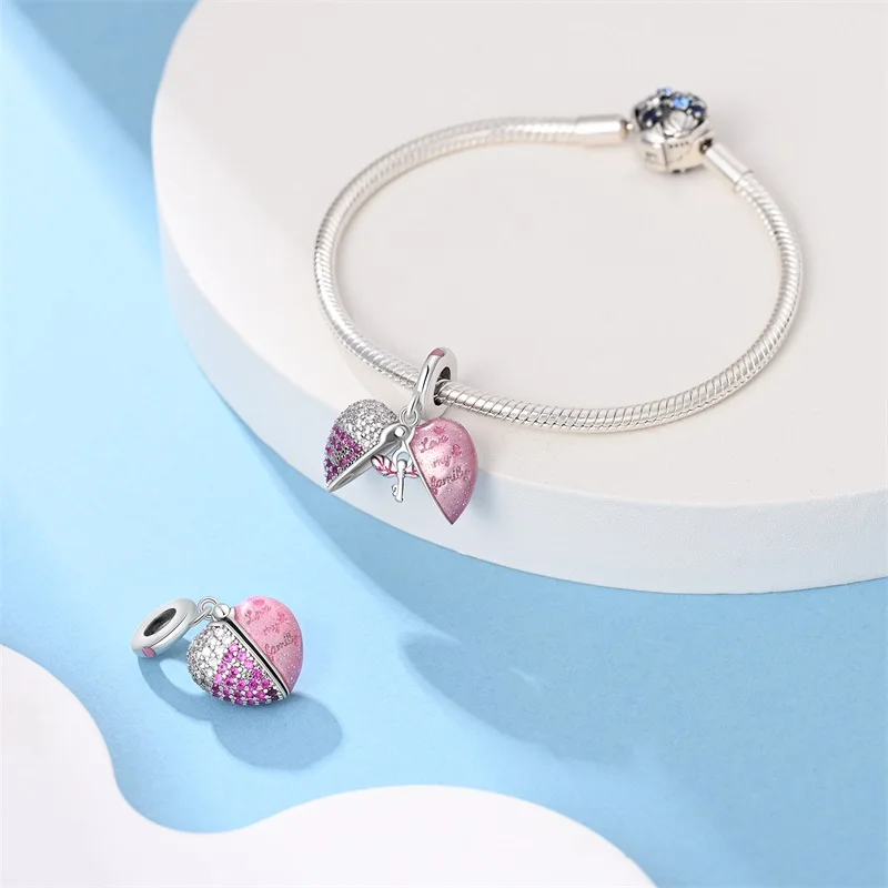 2026 New 925 Sterling Silver Family Heart Lock Charms Bead Fit 3mm Original Bracelet DIY Women Family Gathering Jewelry Gifts
