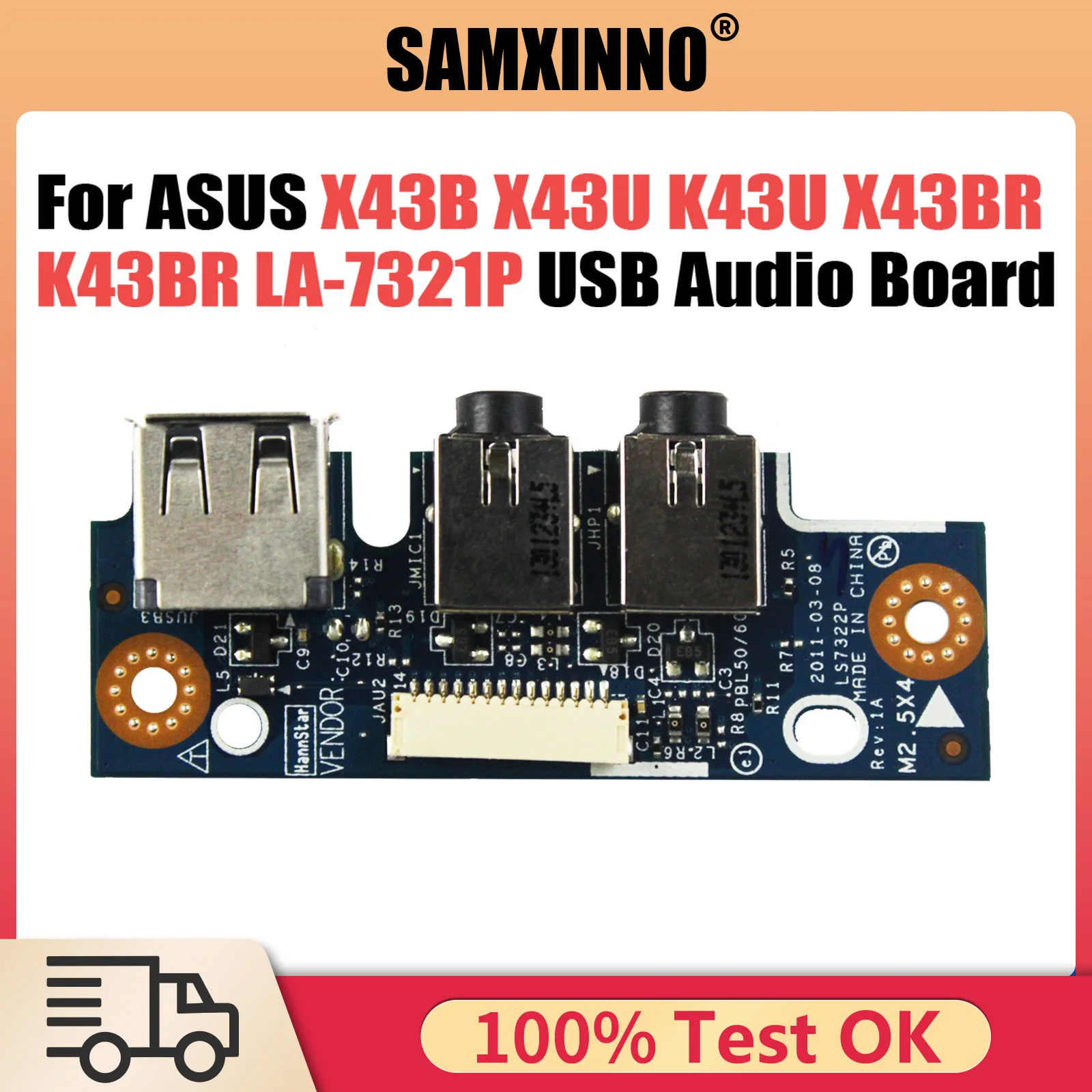 

For ASUS X43B X43U K43U X43BR K43BR K73 X73B X73BR LA-7321P LS-7323P USB Audio interface small Board 100% Tested Fast Ship