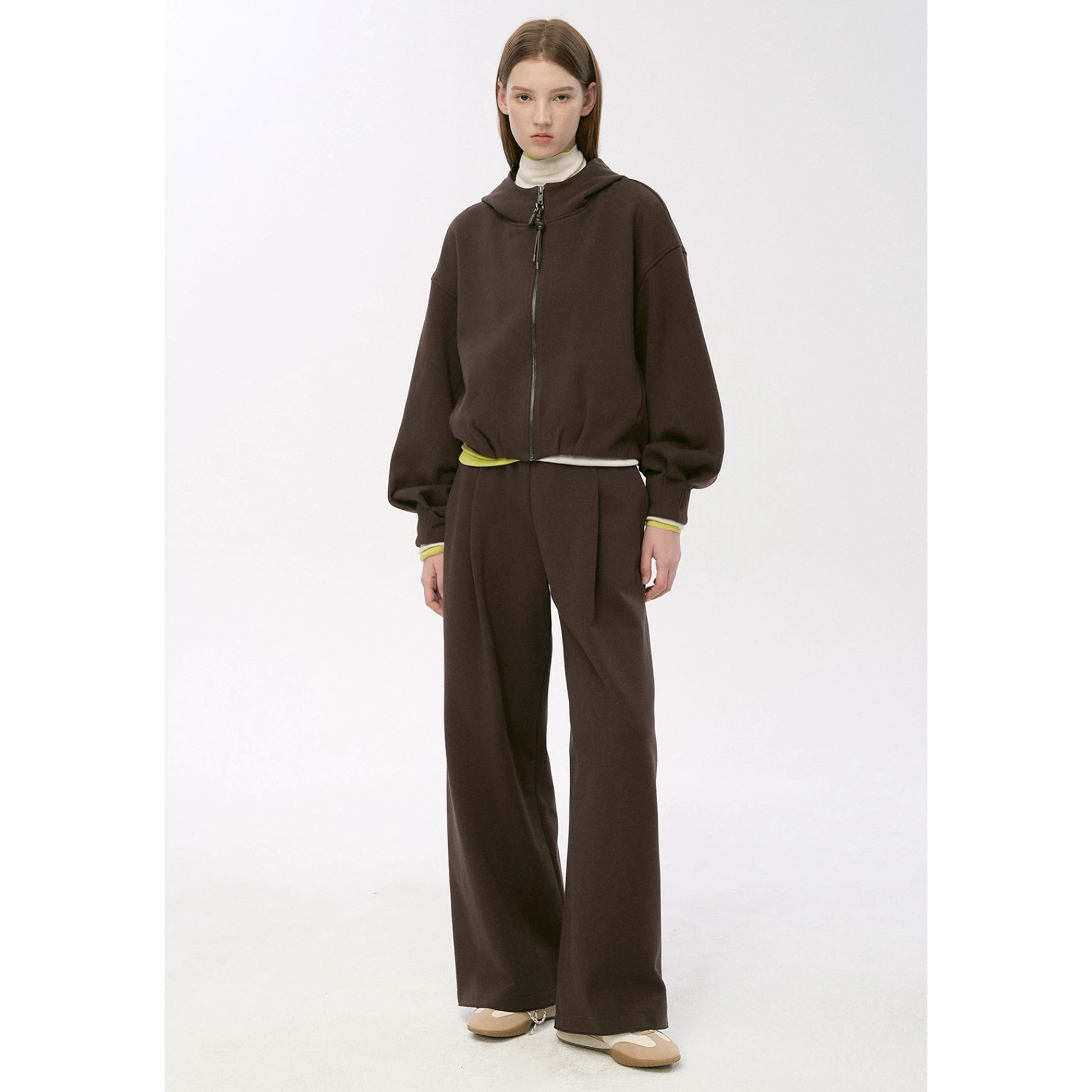 

Комплект: худи на молнии и брюки-палаццо Lemon Cheese, весна 2026, повседневный стиль, свободный крой, длинный рукав, цвет