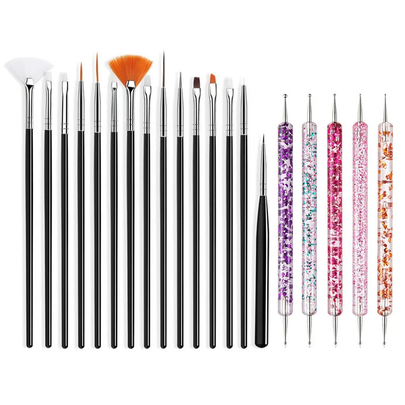 5/20 piezas Pinceles para arte de uñas, punta de diseño, dibujo, tallado, punteado, plano, abanico, delineador, acrílico, gel, UV, esmalte, herramientas de manicura 3
