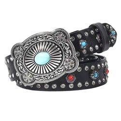 Cinturón con remaches europeos y americanos para mujer, decoración personalizada para hombre, cinturón Punk de vaca de alta calidad, novedad de 2024