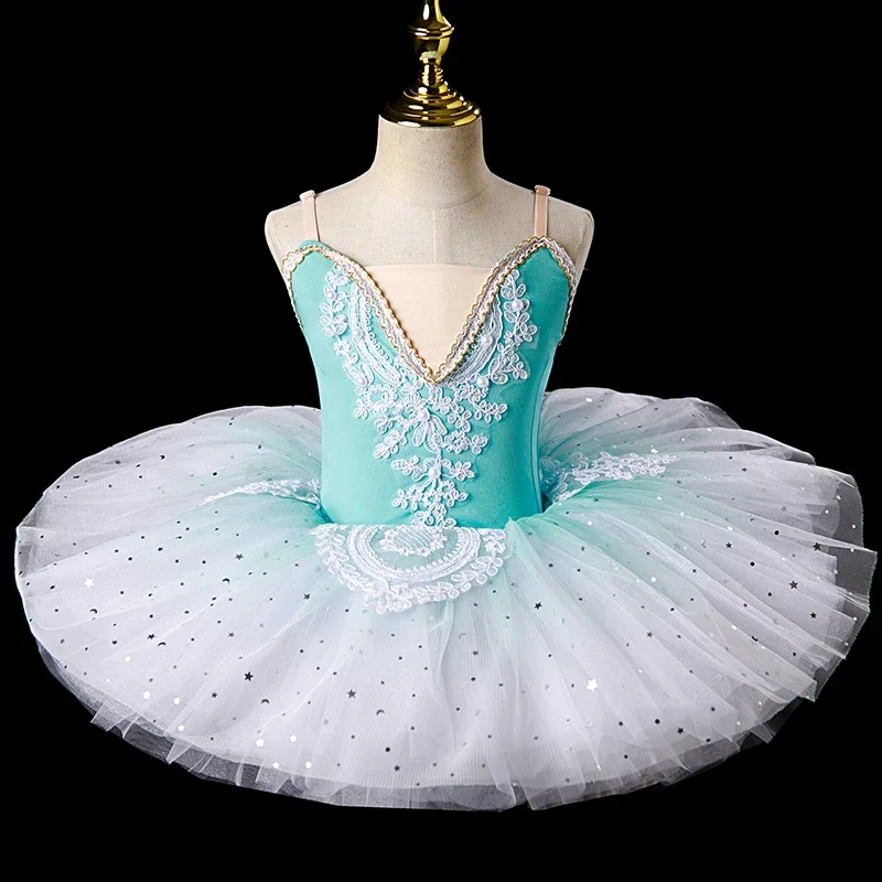 Costume de bal féerique de ballerine pour enfants, robe à fleurs bleues à paillettes, vêtements de danse pour filles, robe Tutu de justaucorps de Ballet de gymnastique, nouvelle collection 2022