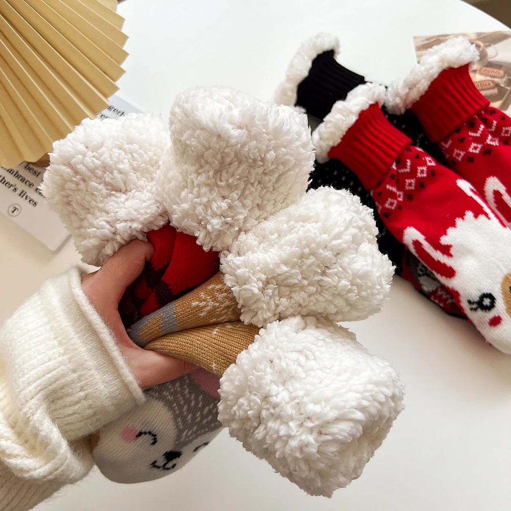 10-paar sokkenset cartoon dieren patroon sokken vrouw dikke halfhoge sokken dubbellaagse pluche damessokken winterkousen