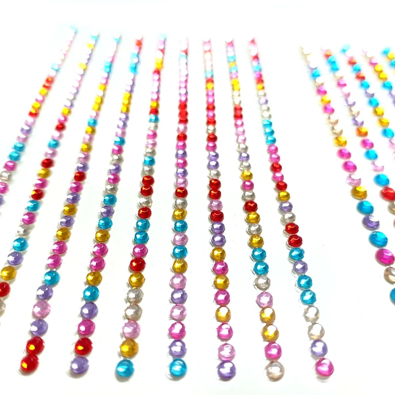 Colorful Self Adhesive Rhinestone Strip Stickers 3mm 4mm Assorted Gem Tape for Kid Arts Crafts DIY Jewelry,Scrapbooking School