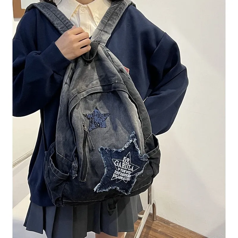 Millennium Asia Gradient Cowboy Backpack for Female Students, Large Capacity Vintage Backpack