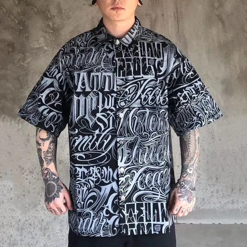 

plus Size 300 Pounds American West Coast Hip Hop Short Sleeve Shirt Men's Summer Five Sleeve Inches Thug Style Top Shirt