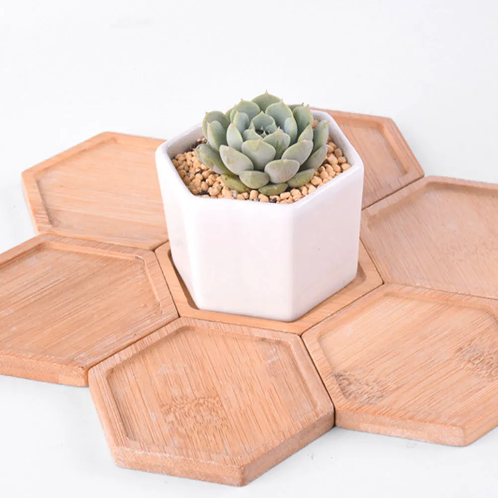 

2 Pcs Small Hexagon Coaster Yellow Wooden Snack Wood Fruit Plate Flowerpot Cushion Solid Wood Dessert Tray Serving Food Coffee