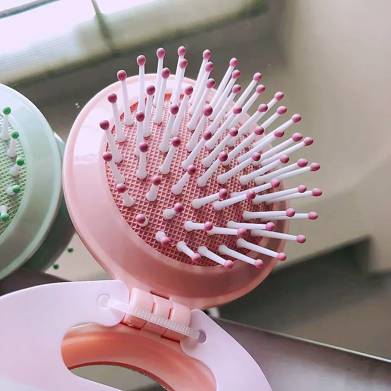 New Candy Color Folding Comb with Mirror Small Portable Travel Anti-static Folding Air Cushion Massage Combs Hair Care Brushes