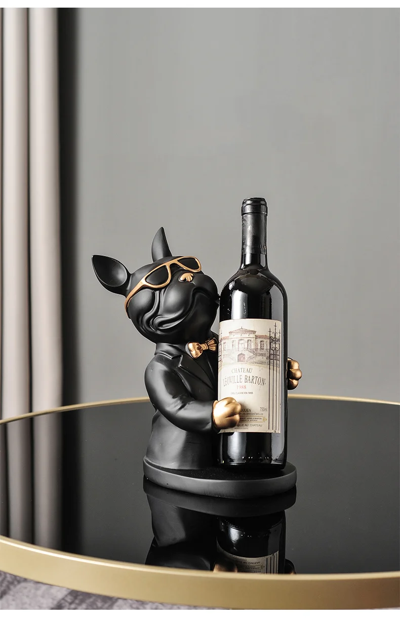 Dekoration Tierfiguren Weinhalter Harz Handwerk Bulldogge Statue Weinflaschenhalter Schreibtisch Tisch Champagner Rack Raumdekoration – Detail 10