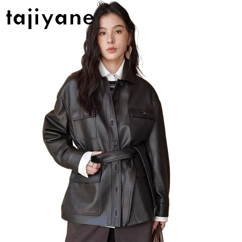 

TAJIYANE 100% Genuine Sheepskin Jacket Woman Stylish Belt Coat Mid-Long Real Leather Jackets 2026 Autumn Women Clothes дубленка