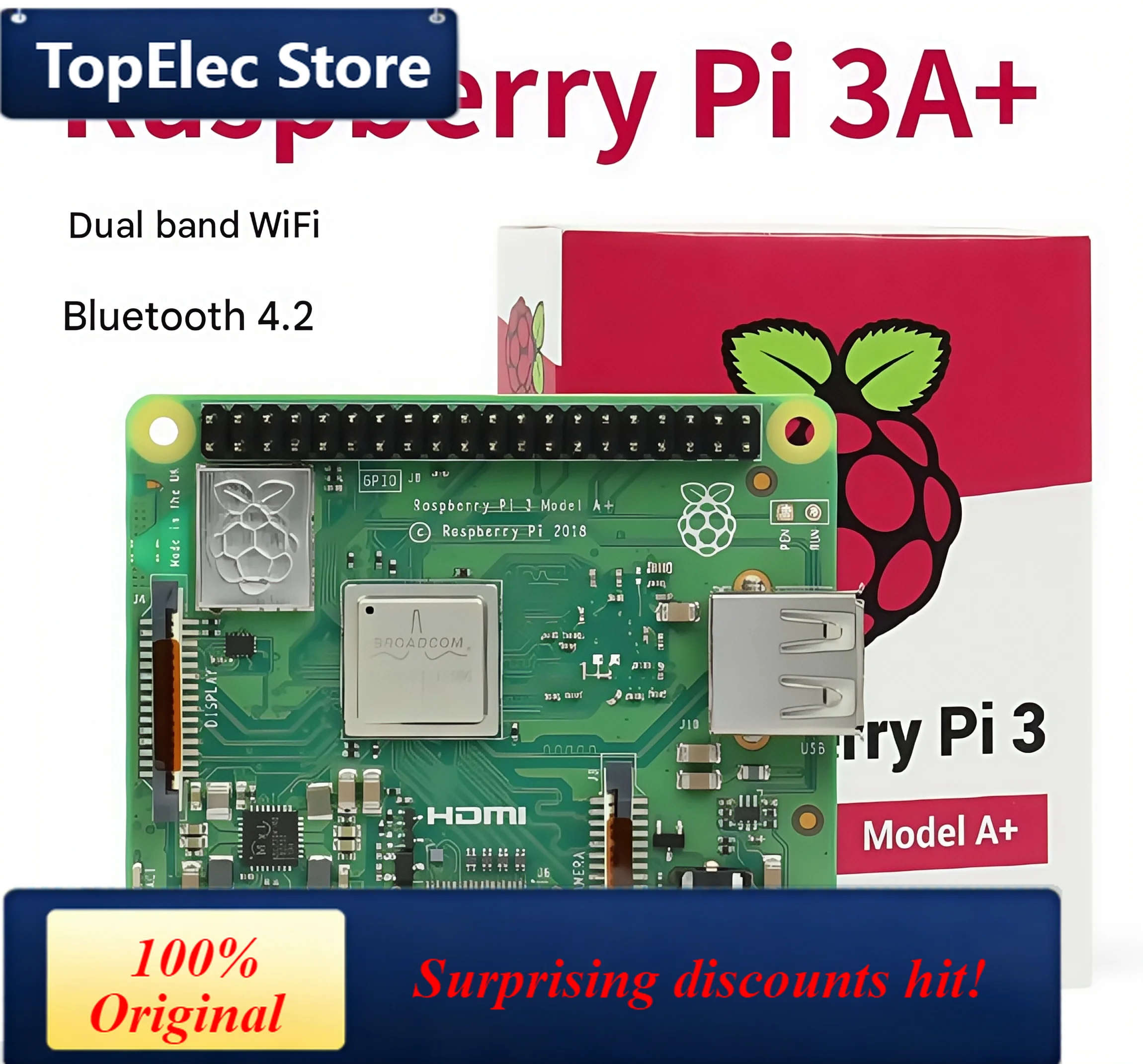 TopElec Raspberry Pi 3 Module A+ Quad-core CPU Dual-band WiFi Raspberry Pi 3A+ Development Board
