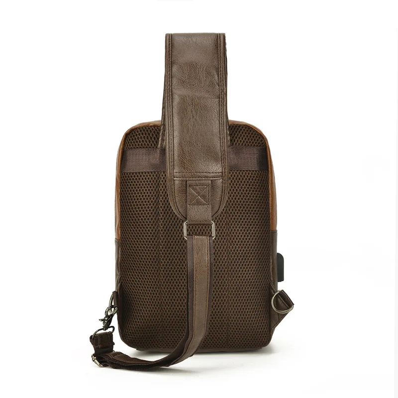 Large Capacity Leather Men's Chest Bag Vintage Shoulder Bag Casual Male Crossbody Messenger Bag Fashion Sling Bag