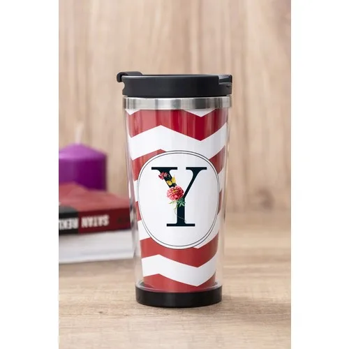 Gift Shop Y Letter Flower Design Red Thermos Cup