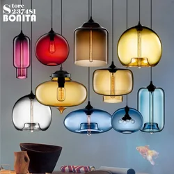 Northern Europe Simple Transparent Glass Hanging Lights Dining Room Colorful Goldfish Bowl Cord Pendant Lamp Edison Chanderlier