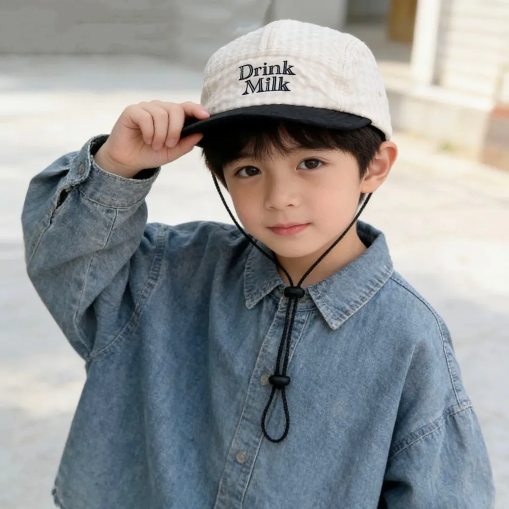

Versatile Color Block Plaid Peaked Cap Flat Brim Breathable Children Baseball Hat Lightweight Soft Boys Sunscreen Hat Sun Visor