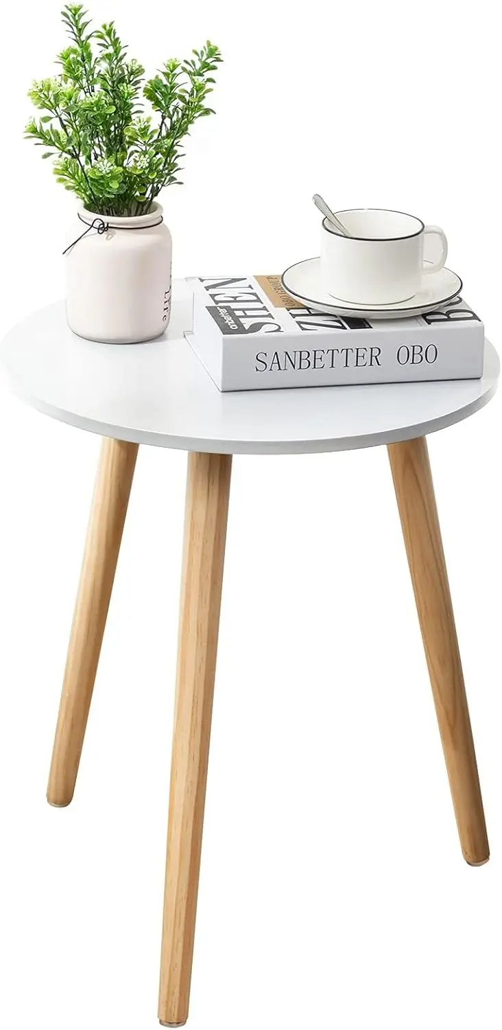 Round Side Table, White Nightstand Coffee End Table for Living Room, Bedroom, Small Spaces, Easy Assembly Modern Home Decor