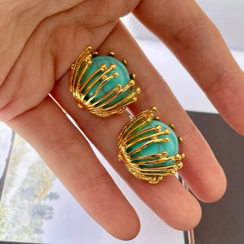 Draweye الحلو الزهور وأقراط للنساء الفيروز قصر نمط مجوهرات أنيقة موضة خمر بسيطة Pendientes Mujer