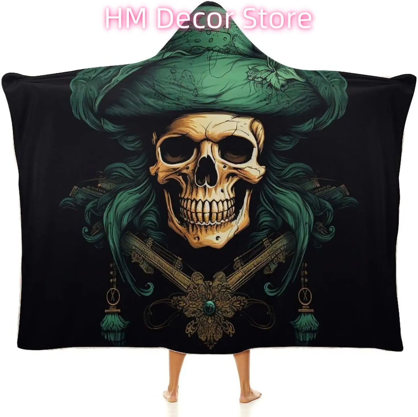 Blanket Hoodie Poncho Blanket Sweatshirt Pirate Skull Wearable Wrap Functional Throw Blanket Wearable Hooded Thr
