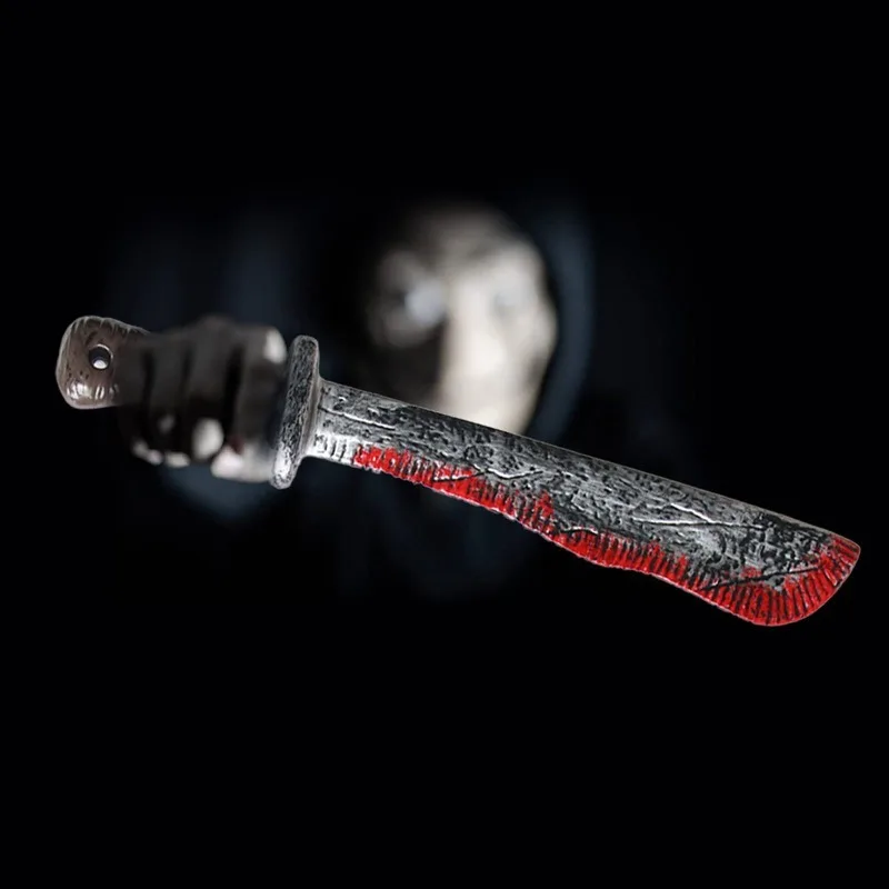 48.5cm/19.09in Plastics Fake Blood Knife Party Supplies Weapon Props Model Halloween Cosplay Funny Gift Collectible Outdoor Toys