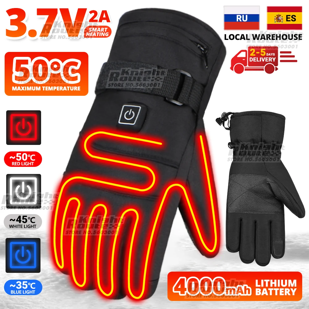 

5V-5000mAh Heated Gloves For Men'S Motorcycle Gloves Snowboard Gloves Women's Touchscreen Camping Water-resistant Skiing Winter