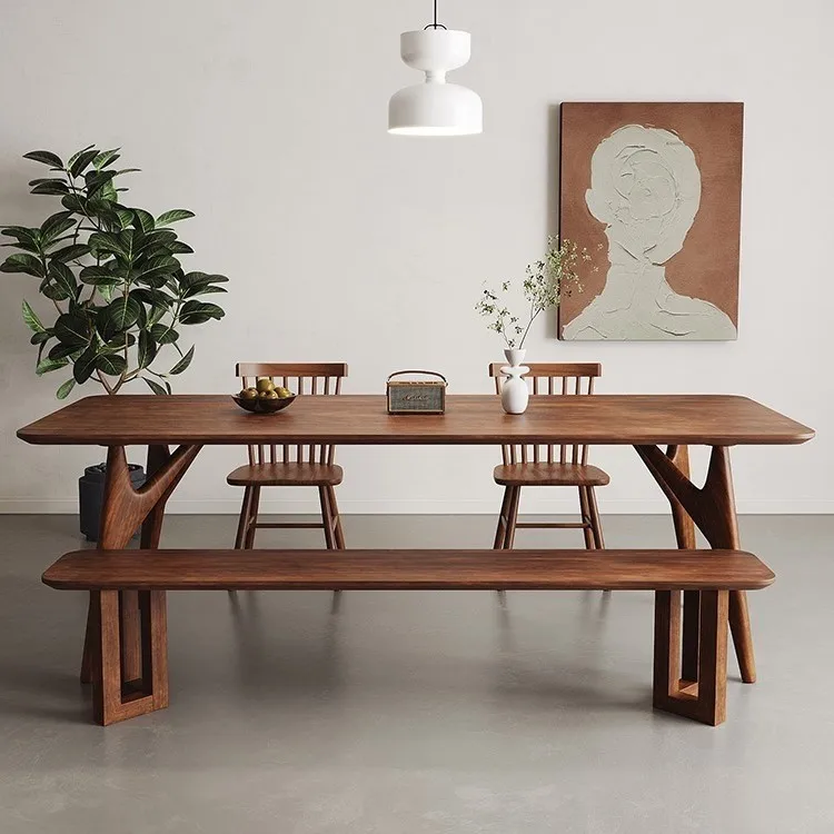 HYS all solid wood table walnut ash wood dining table household small apartment log table simple small tea