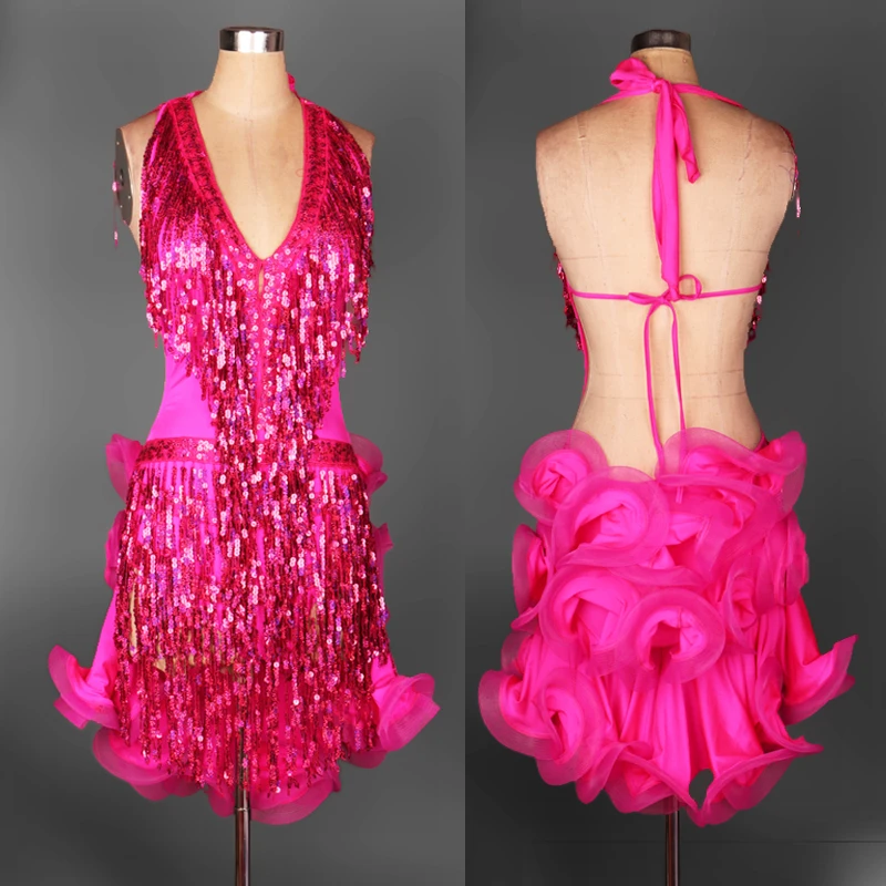 Multiple Colors Big Swing Dress Latin Dance Competition Stage Costume Dress Women Clothes Samba Salsa Chacha Clothing DQL12239