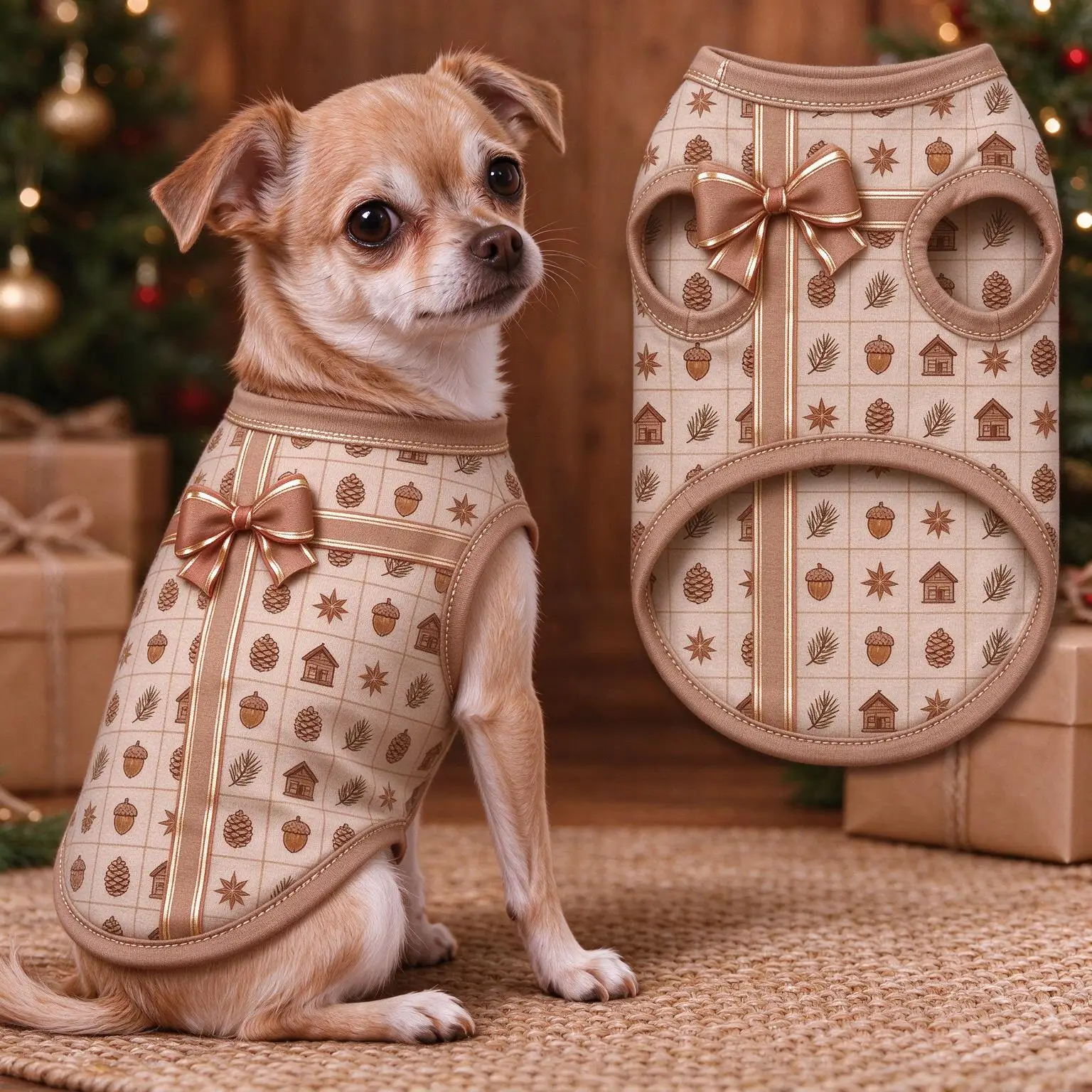 Pet Christmas Sleeveless Vest, Bowknot Decor Xmas Pattern Print Clothes for Cats & Dogs, Holiday Pullover Tank Top