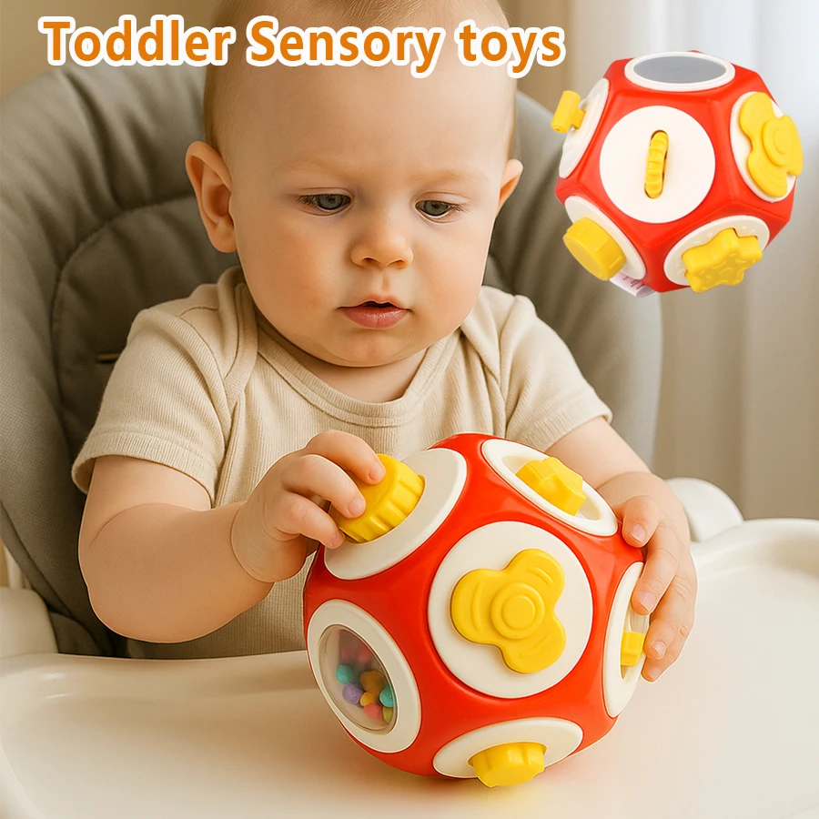 Zintuiglijke speelgoedbal voor peuters, educatieve en drukke bal voor de ontwikkeling van jonge kinderen, dodecaëder grijpbal, baby vroeg