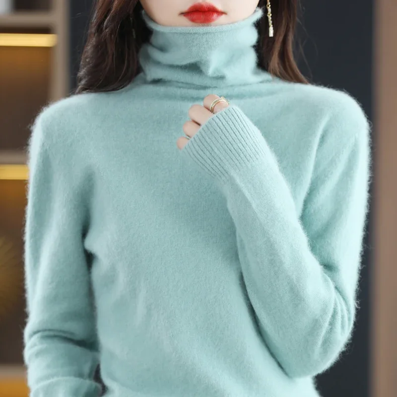 

Autumn and winter new 100% pure mink cashmere sweater women's turtleneck pullover knitted soft fashion women's top