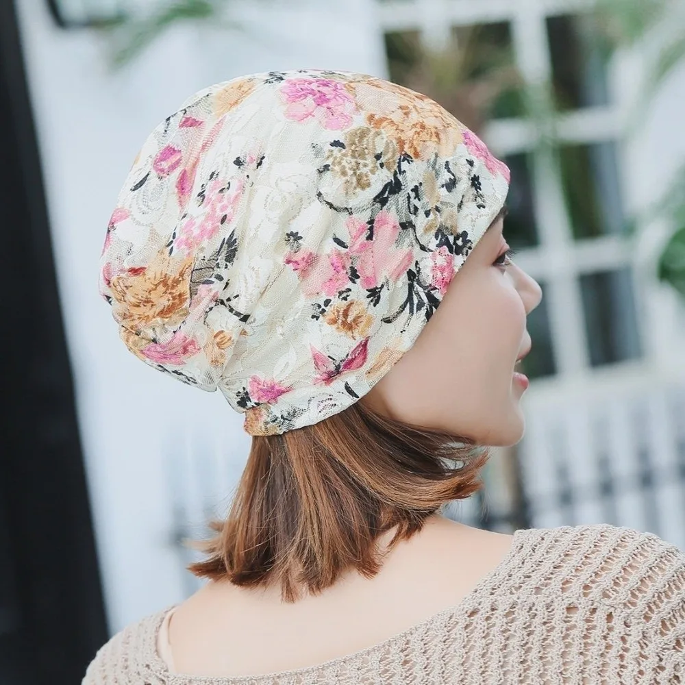 

Headwear Hats Floral Pattern Floral Lace Beanie Comfortable Breathable Stretch Slouchy Turban Soft Chemo Cap Daily Use