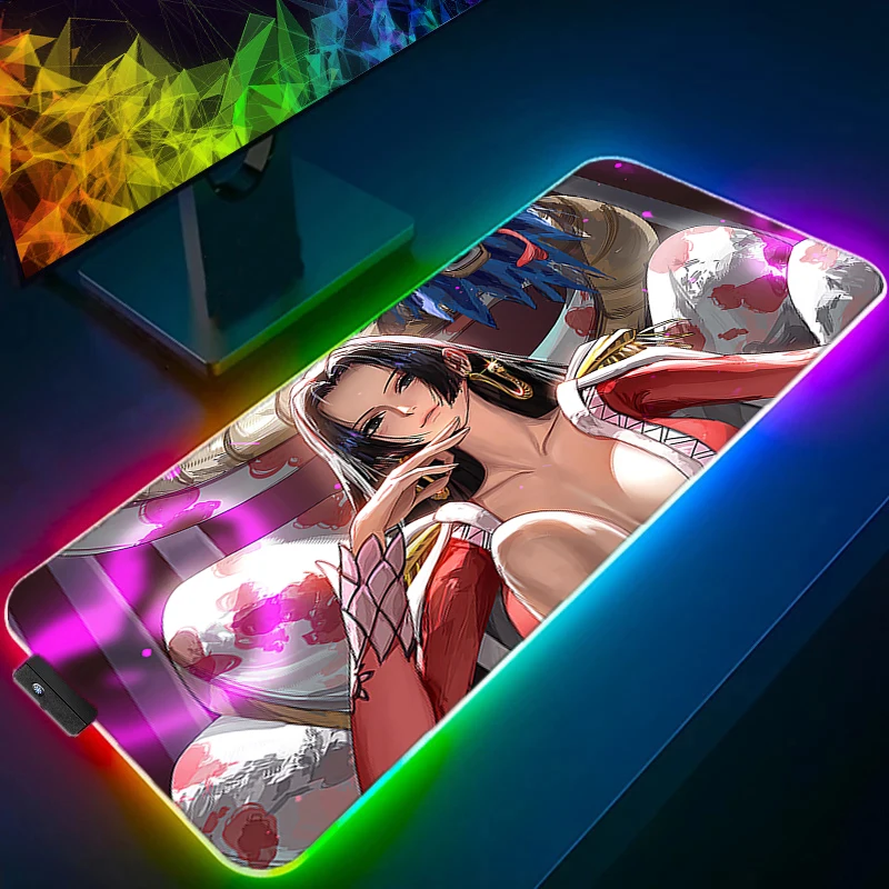 

RGB LED Mouse Pad Laptop Keyboard Pad Non-Slip Tablet Pad PC Accessories Cartoon One Piece Boa Hancock Mousepad Gaming Desk Mat