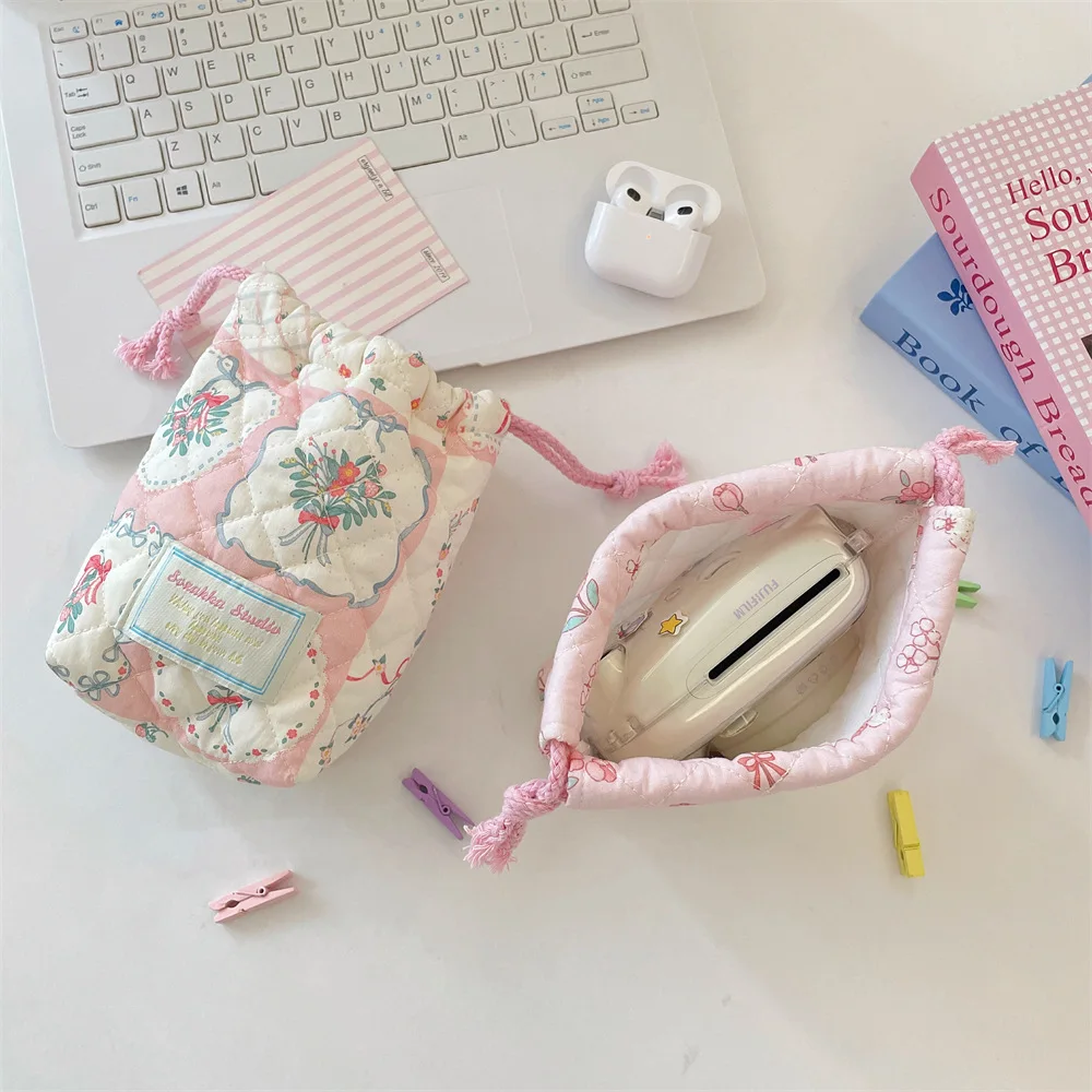 Women Drawstring Makeup Bag Cosmetic Bag Portable Polaroid Camera Case Drawstring Bag Key Earphones Lipstick Bags Drastring Bags