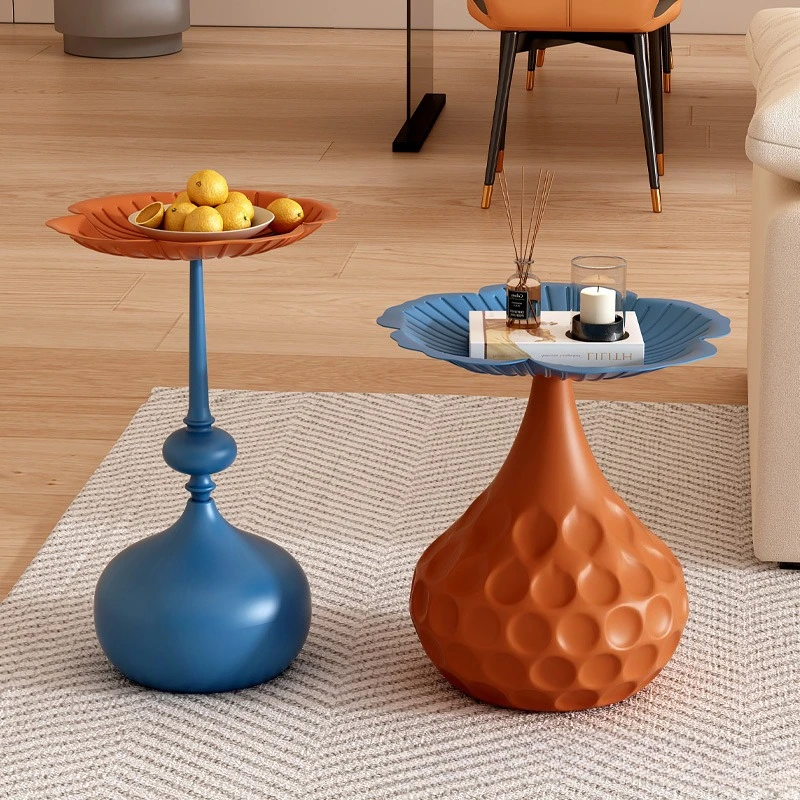 

New high-footed fruit plate edge few living room household metal wrought iron round simple storage snack fruit plate small table